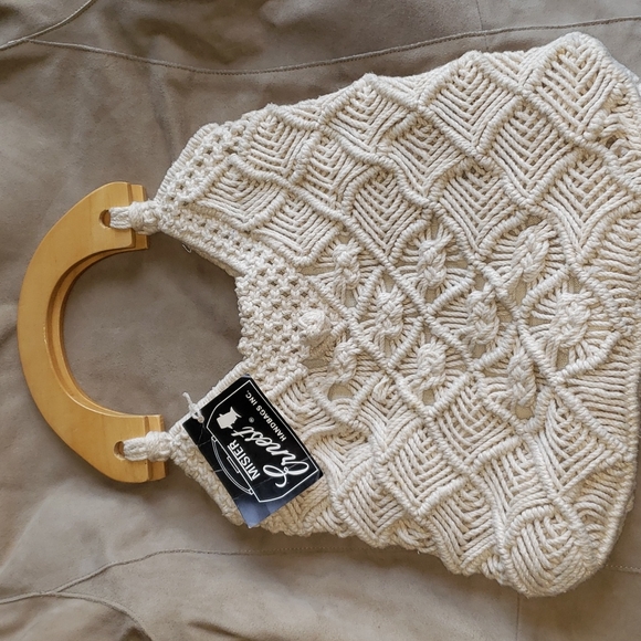 Vintage Mister Ernest Macrame Handbag with wooden handles - Picture 2 of 4